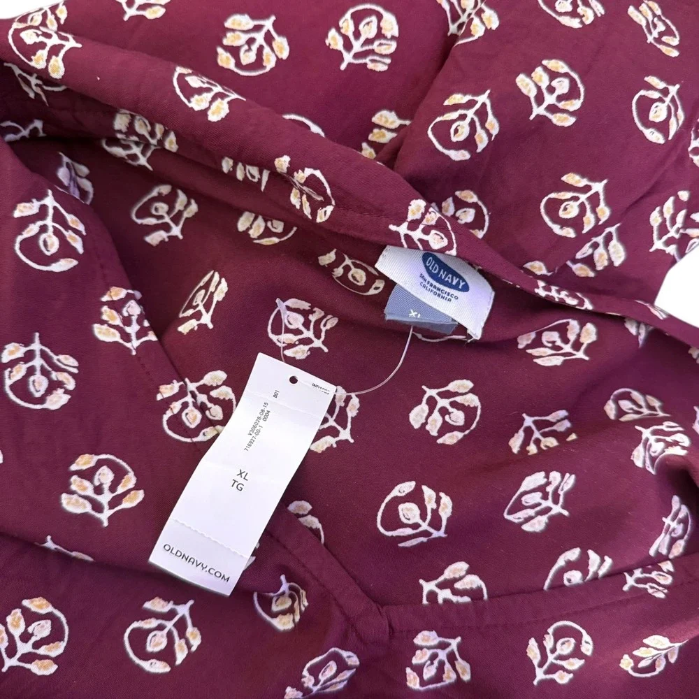 Old‎ Navy Womens XL Short Tunic Dress Floral Print Maroon Casual BOHO Festival